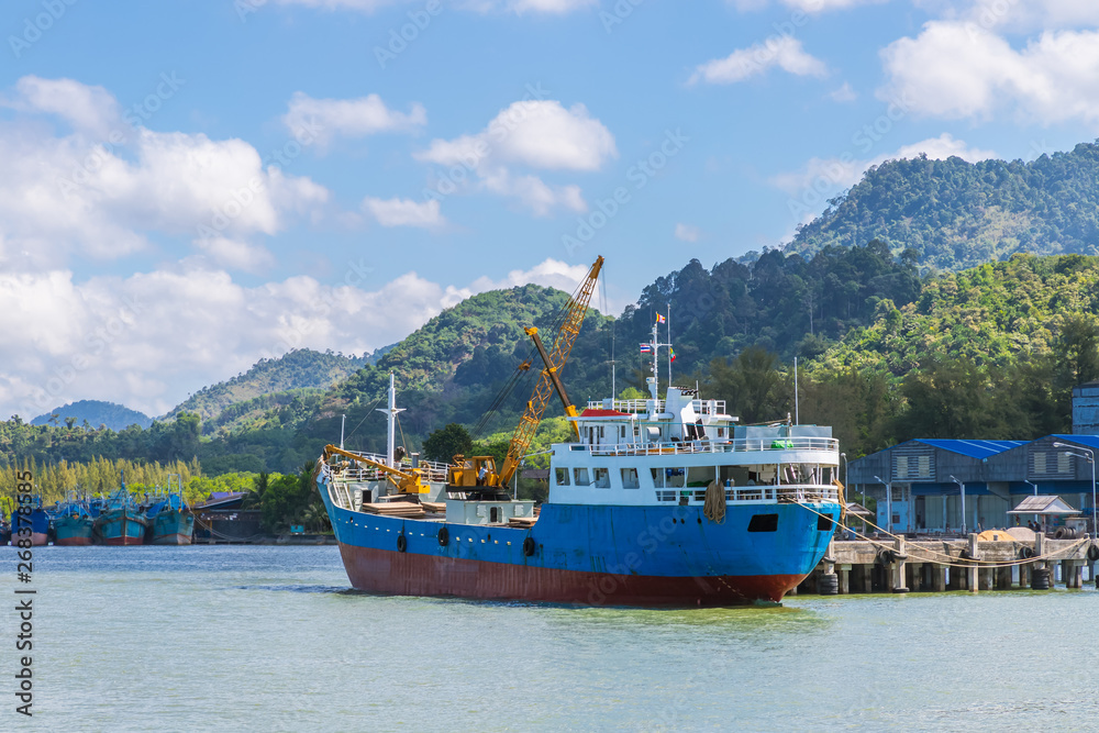 Commercial sea port on Andaman sea at border of Thailand and Myanmar