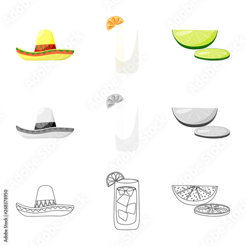 Vector illustration of cafe and Latin sign. Collection of cafe and national stock symbol for web.
