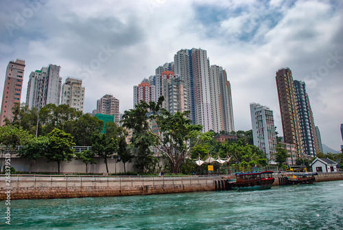 The urban skyline around the waterfront in the Aberdeen district of Hong Kong © Rob