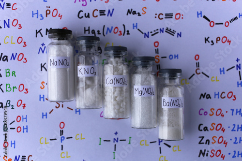 Crystalline substances that paint the flame in different colors, nitrates: sodium, potassium, calcium, magnesium, barium. photo