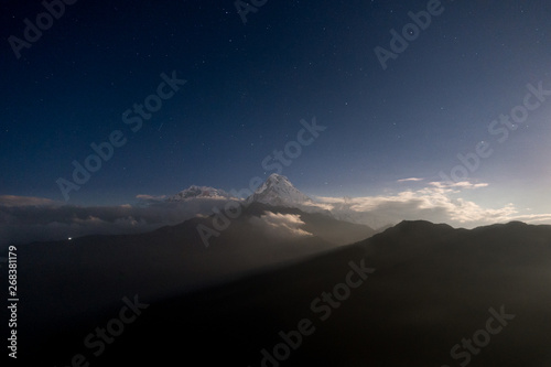 Annapurna from poon hill during night with moon light