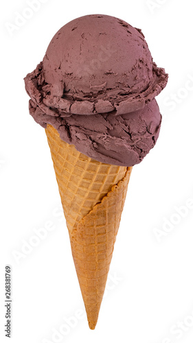 chocolate ice creamin in the cone isolated on white background photo