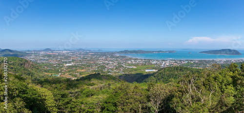 Phuket and Chalong Bay aerial panorama scenic view cityscape