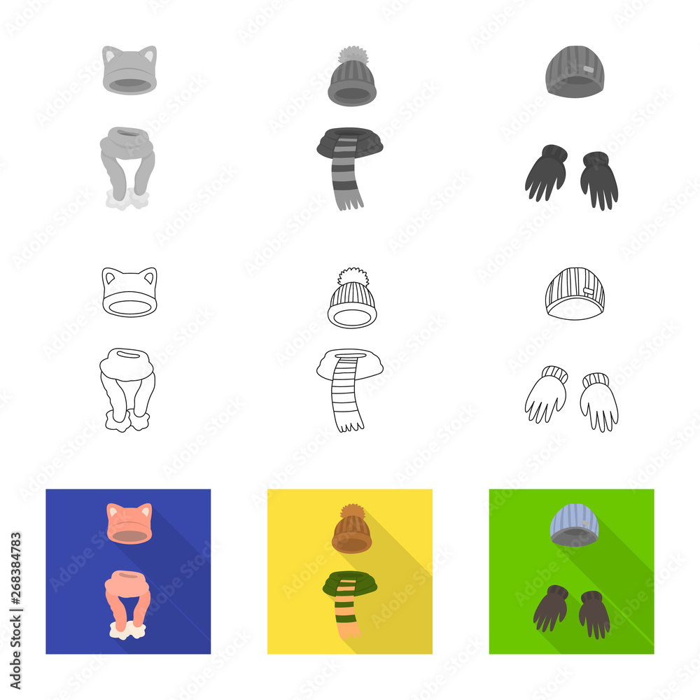 Isolated object of clothes and texture icon. Set of clothes and weather stock vector illustration. Isolated object of clothes and texture icon. Set of clothes and weather stock vector illustration.