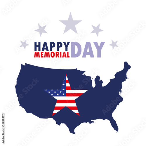 happy memorial day card with flag and map usa