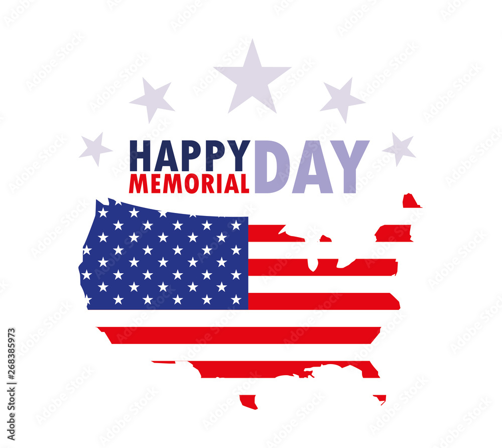 happy memorial day card with flag and map usa