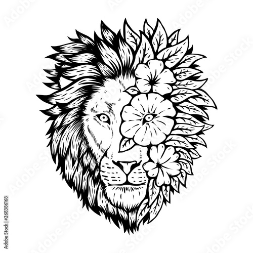 animal lion head with floral design