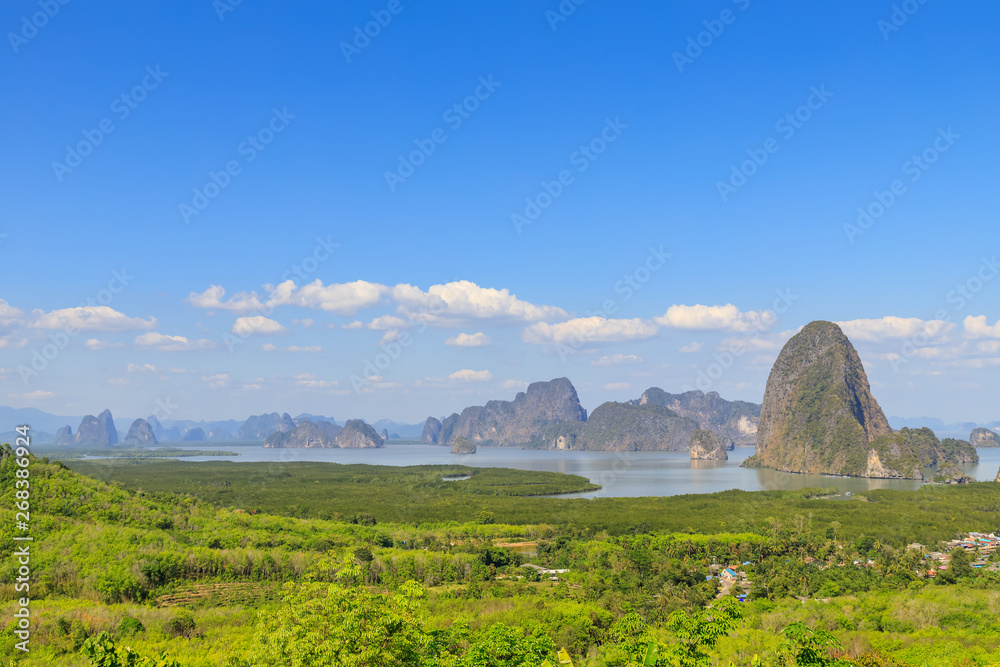 Beautiful Phang-Nga bay scenery from Samet Nangshe or Ao Tho Li Viewpoint, Thailand