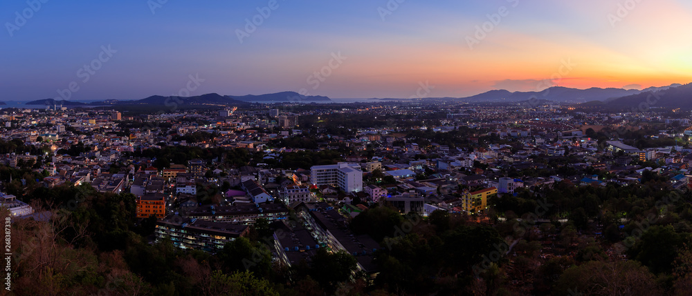 Phuket aerial panorama scenic view from Rang Hill Park during twilight