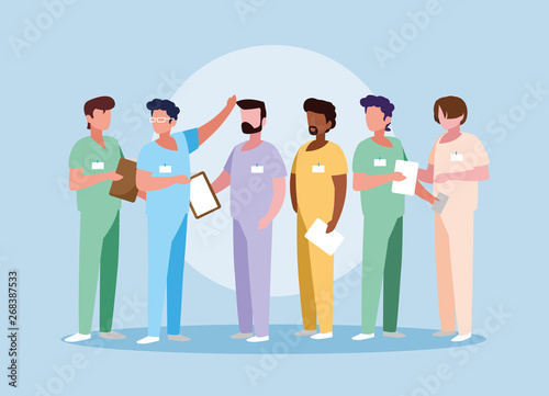 group of doctors with uniform avatar character