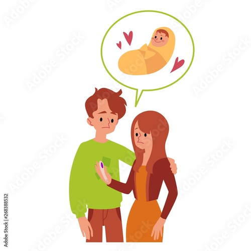 Unhappy infertility couple dreaming about child flat vector isolated on white.