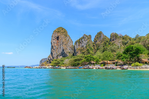 Beautiful clear turquoise blue sea at Ao Phra Nang near Railay beach, Krabi, Thailand © wirojsid
