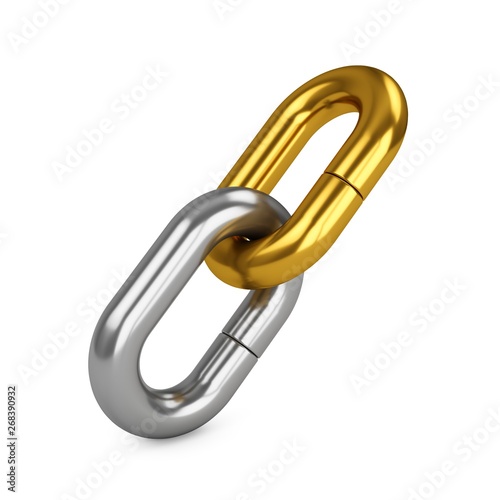 3D rendering chain of two links isolated on white. Lock  connection concept.