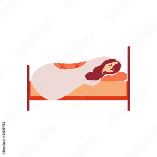 Unhappy woman lying in bed suffers from depression or relationship breakdown.