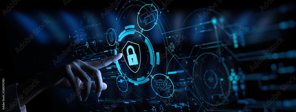 Data protection Cyber Security Privacy Business with Woman hand pointing with UI.Internet Technology Concept.
