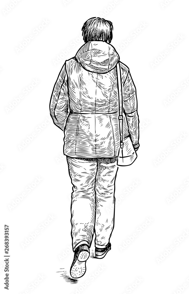 Hand drawing of a casual urban pedestrian Hand drawing of a casual urban pedestrian