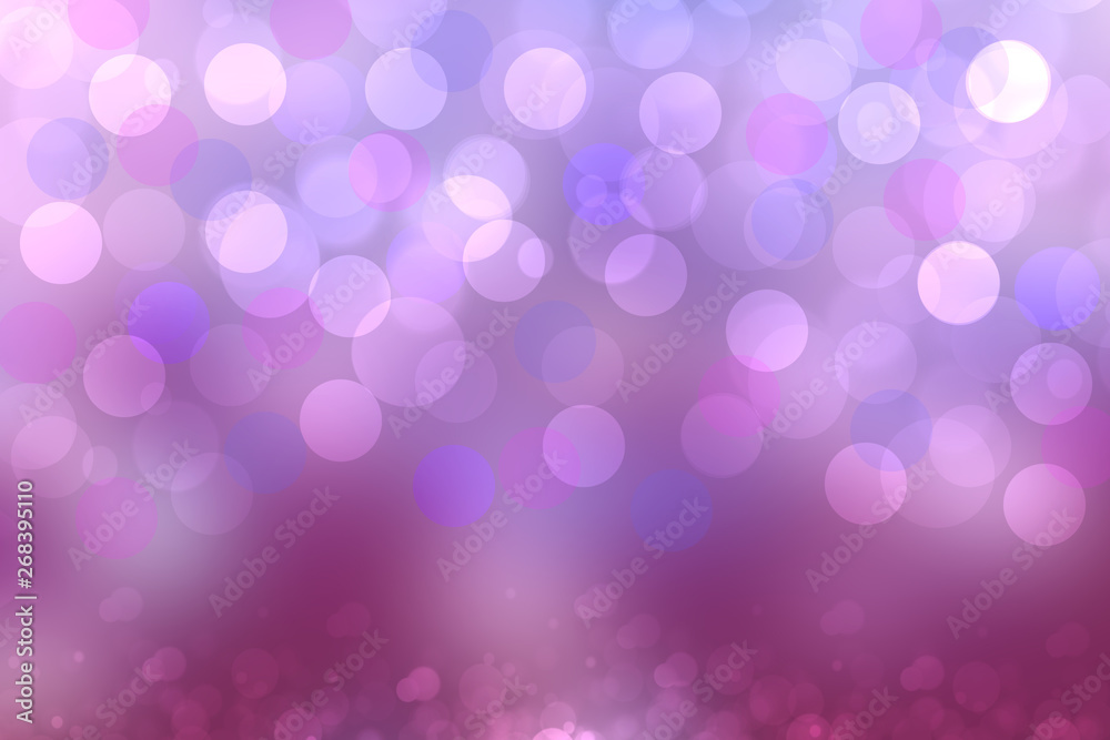 Purple abstract bokeh. Purple and blue gradient glowing background with bright blurred circles and glittering stars. Beautiful texture.