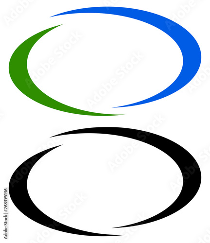Oval, ellipse banner frames, borders. Duotone and black versions included