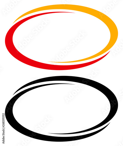 Oval, ellipse banner frames, borders. Duotone and black versions included