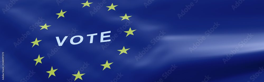 European elections vote, EU flag with white word vote