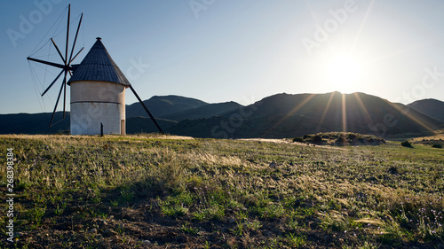 Photograph of a mill made during sunset in San José, Almería