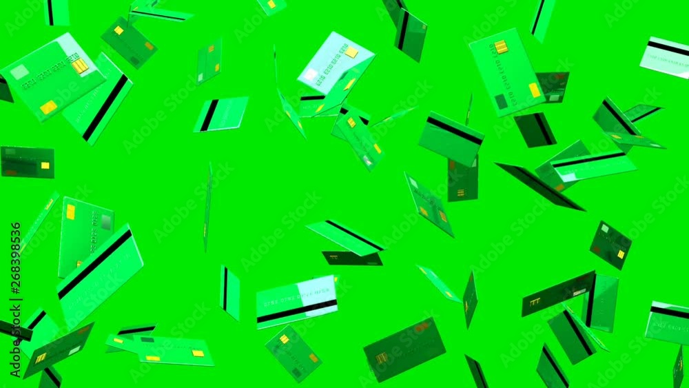 Green Credit cards on green background.Loop able 3D render animation. Green Credit cards on green background.Loop able 3D render animation.