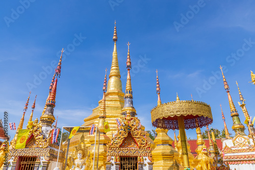 Tak  Thailand - December 24  2018  Wat Phra Borommathat Temple at Ban Tak distict. The golden Myanmar style pagoda contain Buddha relic inside.