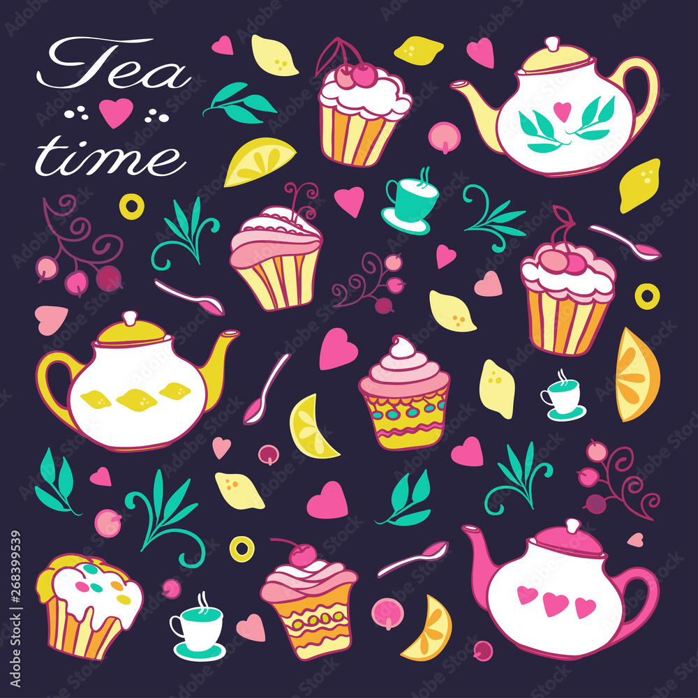 Set of tea design elements Set of tea design elements