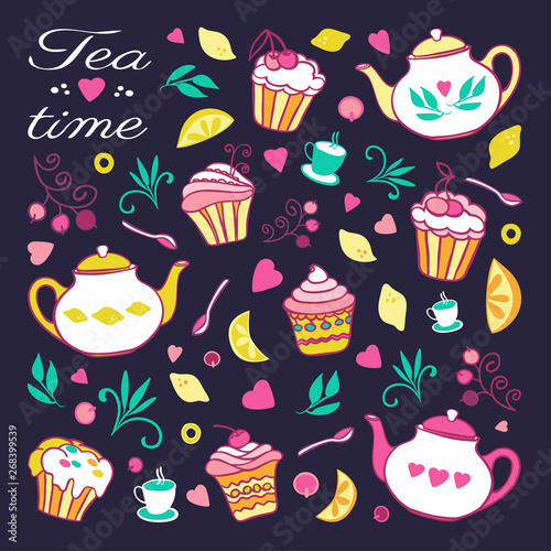 Set of tea design elements