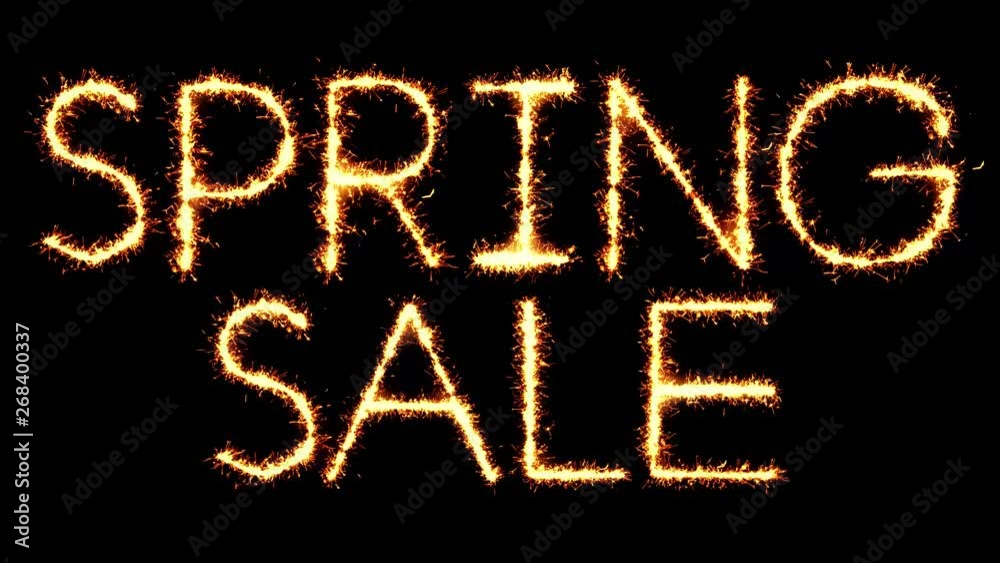 Spring Sale Text Sparkler Writing With Glitter Sparks Particles Firework on Black 4K Loop Background. Greeting card, Invitation, Celebration, Party, Gift, Message, Wishes, Festival. Spring Sale Text Sparkler Writing With Glitter Sparks Particles Firework on Black 4K Loop Background. Greeting card, Invitation, Celebration, Party, Gift, Message, Wishes, Festival.