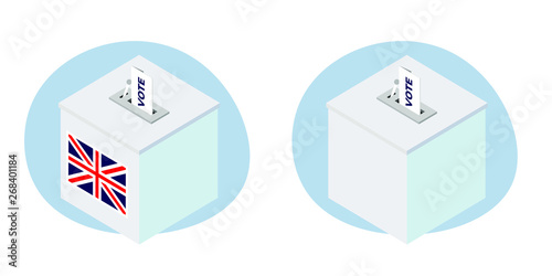 2 isometric Brexit ballot box vector illustrations on a blue background
