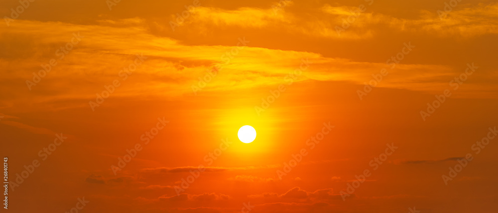 The sun on orange sky and cloud panorama nature background