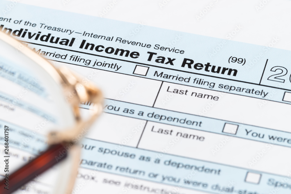Individual income tax returm form by IRS, concept for taxation Individual income tax returm form by IRS, concept for taxation