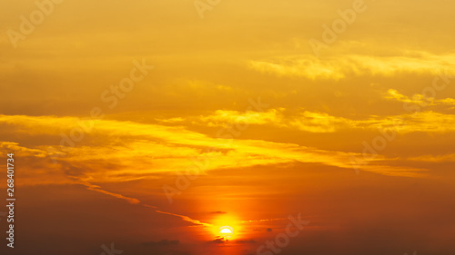 Panorama orange sky and sunrise nature background