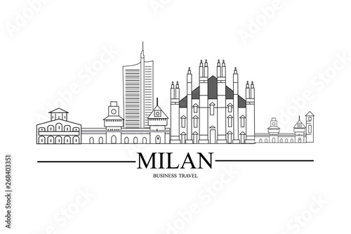Paper beautiful illustration. Outline Welcome to Milan Italy. Vector Illustration. Business Travel and Tourism Concept with Modern Architecture. Milan  Cityscape with Landmarks.