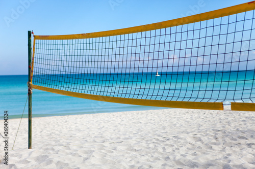 net for beach volleyball on an empty beach. Cuba, Varadero