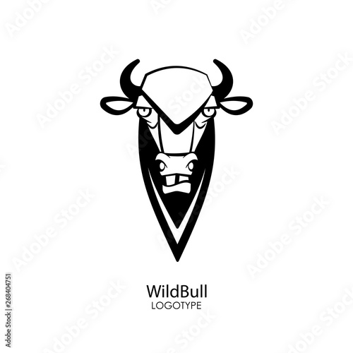 Head of a funny tough wild bull on a white background. Sticker, pattern, background, wall decoration, wallpaper. Vector illustration. photo