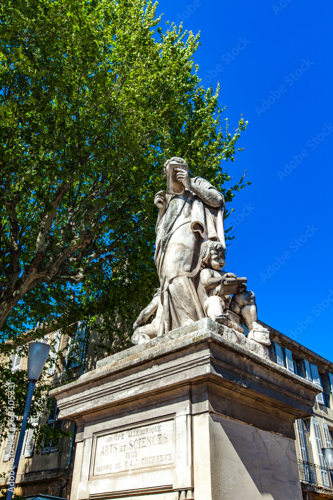 Statue of Arts et Sciences at Cours Mirabeau in Aix-en-Provence, France