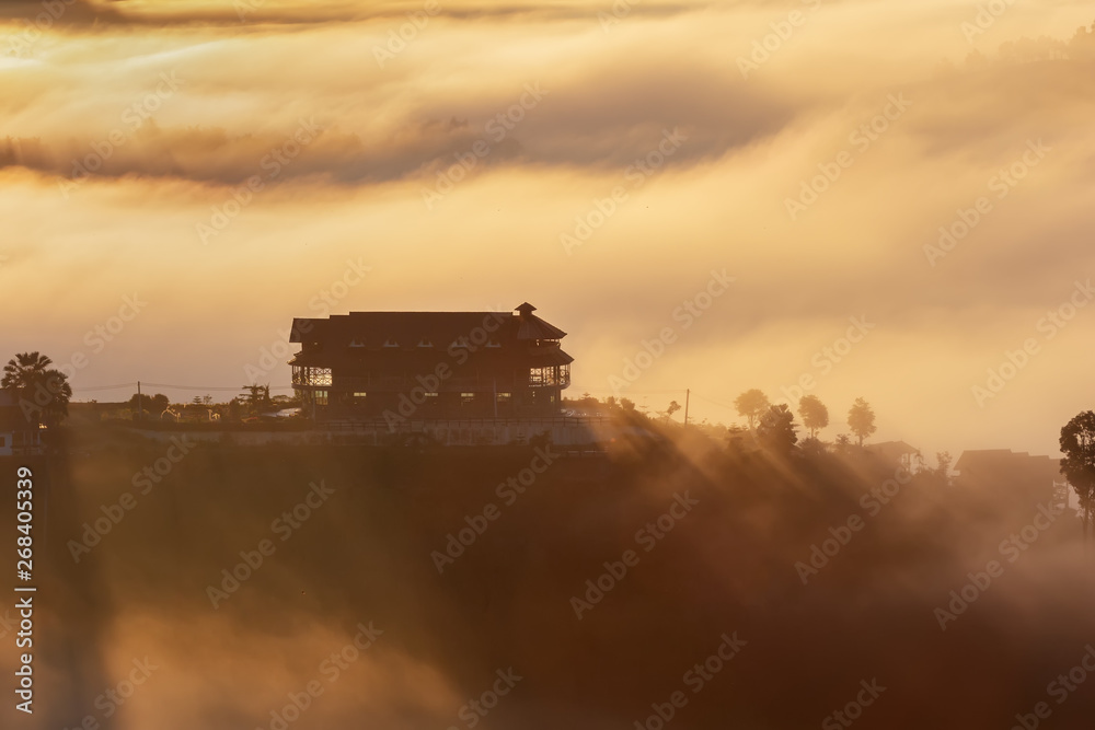 Fototapeta premium Beautiful accommodation in the middle of the mist at Khao Kho, Phetchabun Province, Thailand.