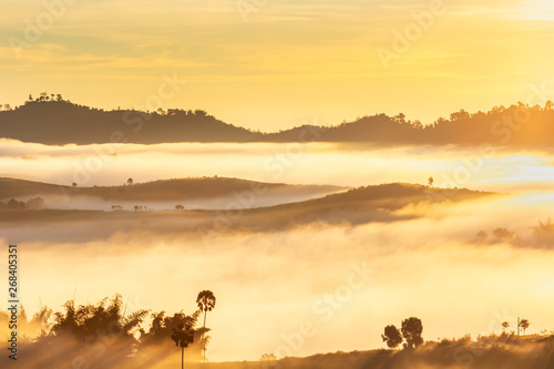 Beautiful Sunrise and the mist at Khao Kho  Phetchabun Province  Thailand.
