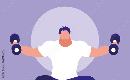 young man lifting dumbbells avatar character