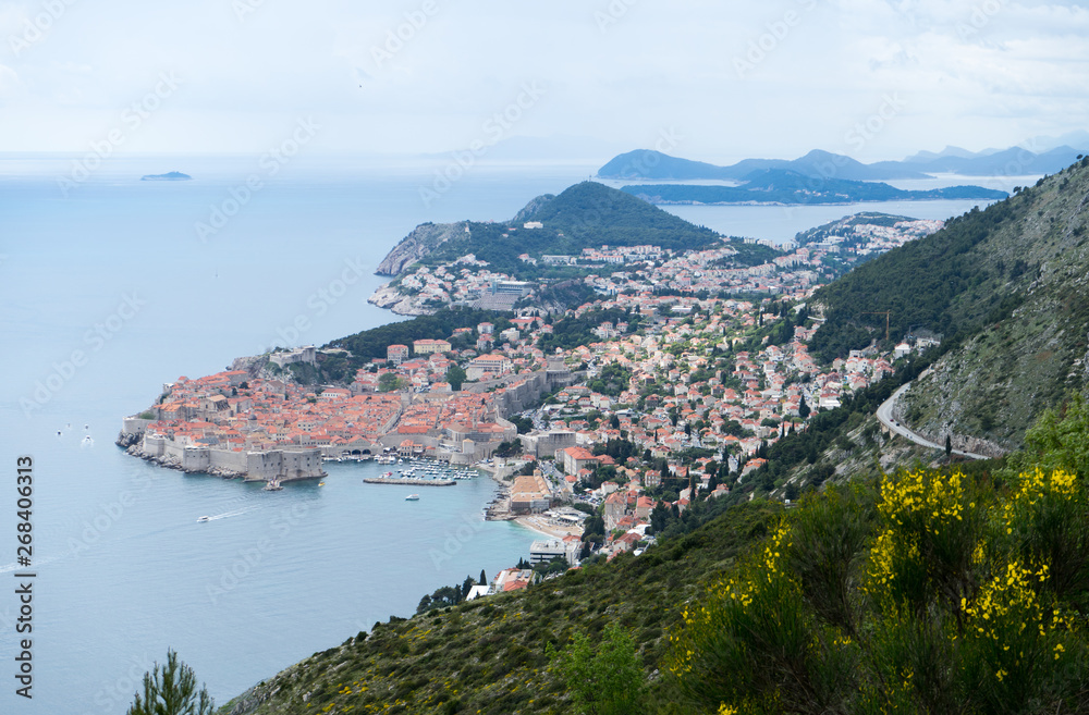 Old Harbour of Dubrovnik and city from above and Croatia islands
