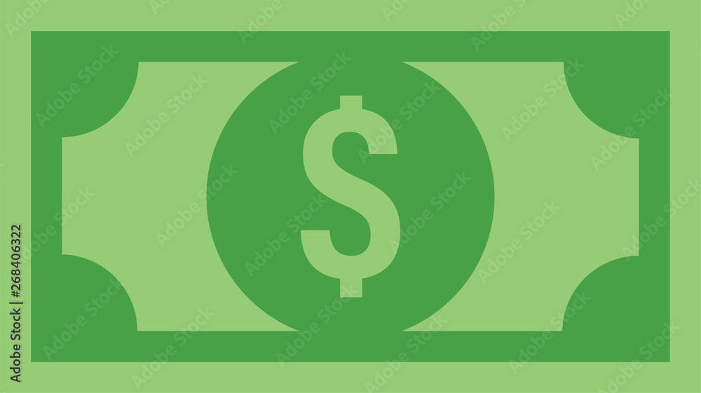 Dollar bill, green currency banknote, cash and money symbol. Flat vector illustration. Dollar bill, green currency banknote, cash and money symbol. Flat vector illustration.