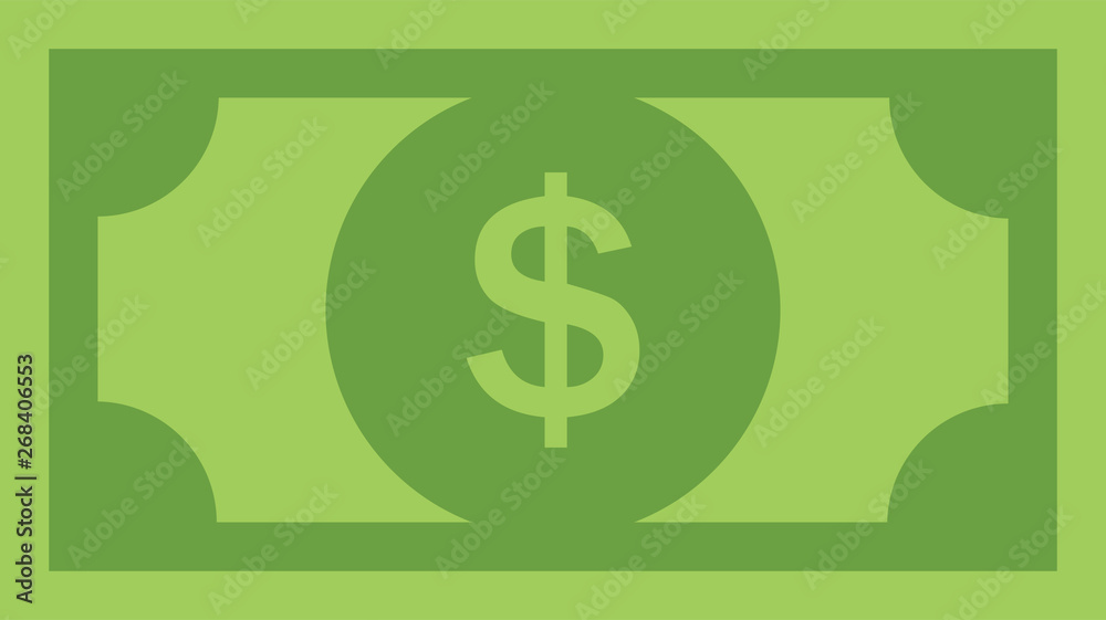 Dollar bill, green currency banknote, cash and money symbol. Flat vector illustration. Dollar bill, green currency banknote, cash and money symbol. Flat vector illustration.