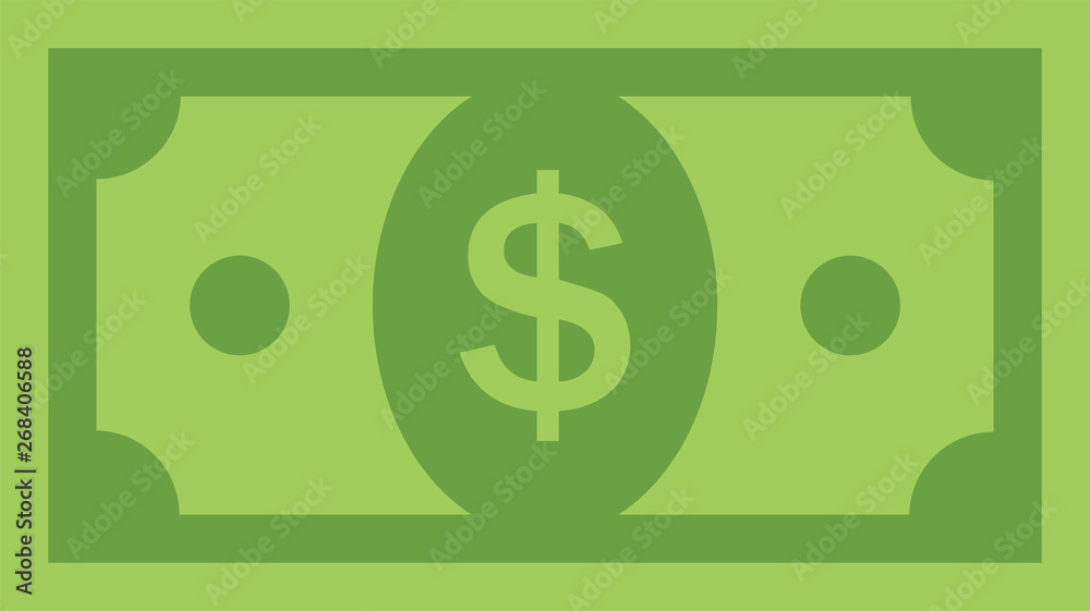 Dollar bill, green currency banknote, cash and money symbol. Flat vector illustration. Dollar bill, green currency banknote, cash and money symbol. Flat vector illustration.