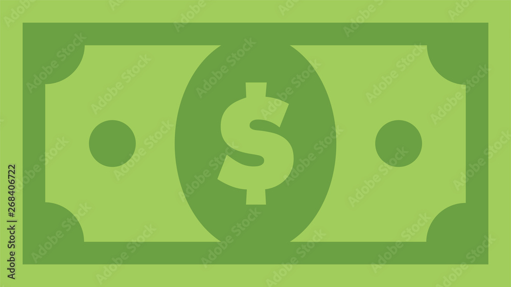 Dollar bill, green currency banknote, cash and money symbol. Flat vector illustration. Dollar bill, green currency banknote, cash and money symbol. Flat vector illustration.