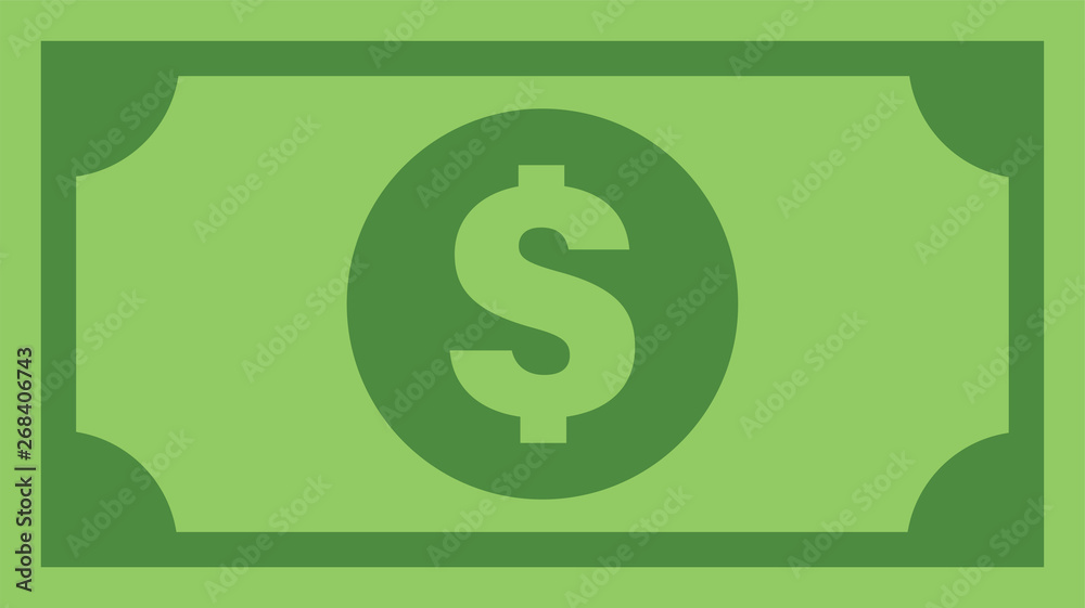 Dollar bill, green currency banknote, cash and money symbol. Flat vector illustration. Dollar bill, green currency banknote, cash and money symbol. Flat vector illustration.