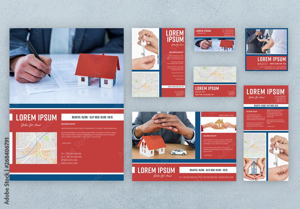 Stationery Set Layout with Red, White, and Blue Elements Stock Template ...