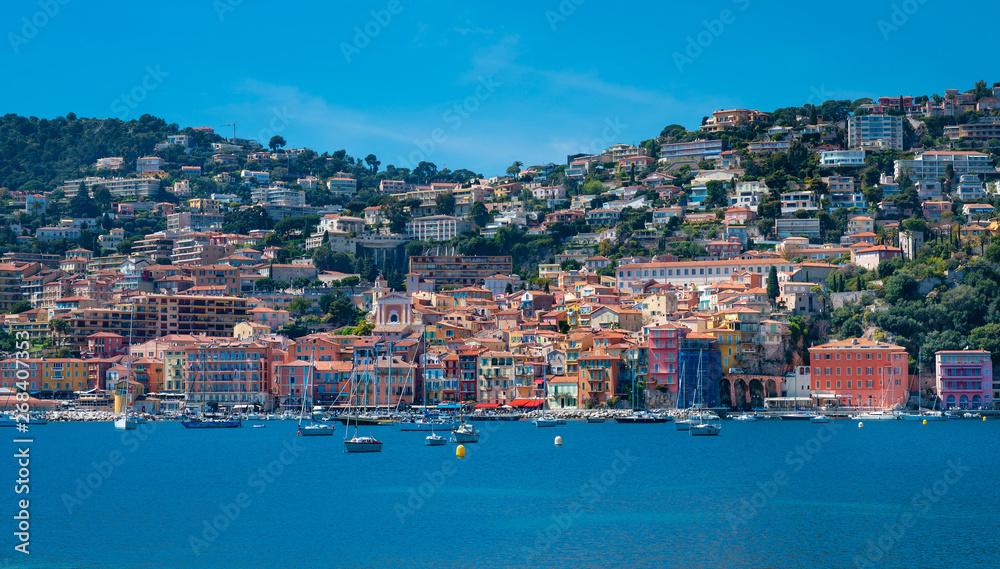 Panoramic view of  Villefranche-sur-Mer, Cote d'Azur, French rIviera, close to  Nice.