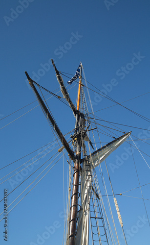 Ropes and riggings on the mast of a tall ship